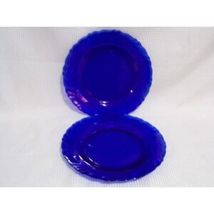 Bormioli Rocco Vereco Cobalt Blue Glass  9" Swirl Dinner Plates Set Of 2 France